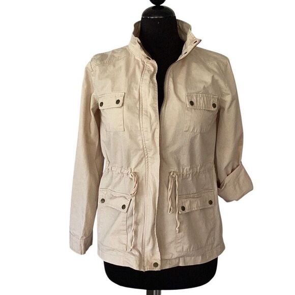 Blu Pepper Tan Utility Zip Jacket Crochet Back Women’s Small - Picture 2 of 8